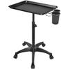 JOSTZHXIN Salon Rolling Tray, Tattoo Tray Rolling Cart, Height Adjustable Styling Tray, Service Storage Tray Trolley for Beauty Salon Clinic Spa,Black-with Cup Holder view 1