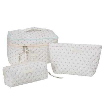 BLACKNANA 3 Pcs Makeup Bag Travel Cosmetic Bag Set Large Capacity Toiletry Bag Flower Print Wash Bag Pen Bag for Woman Girls