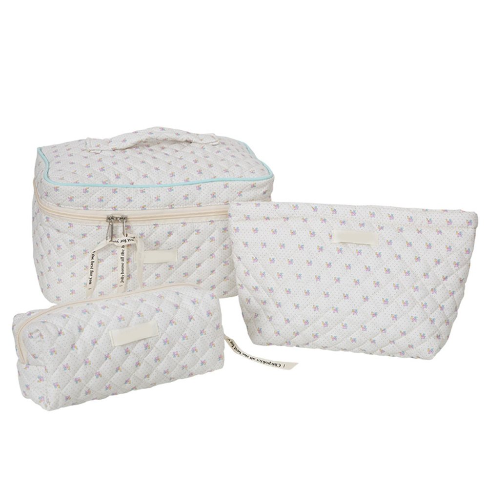 BLACKNANA 3 Pcs Makeup Bag Travel Cosmetic Bag Set Large Capacity Toiletry Bag Flower Print Wash Bag Pen Bag for Woman Girls