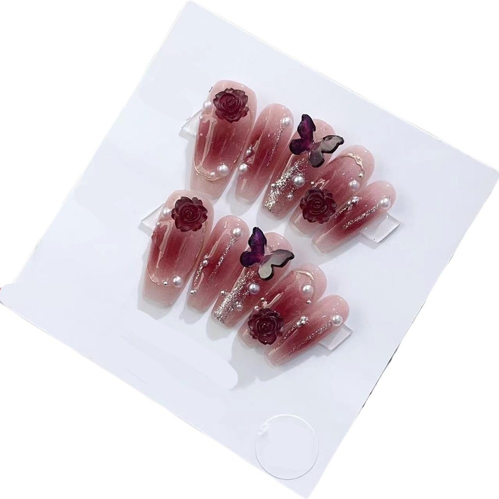 Handmade Wearing Nail Art Long and Short Nail Art Fake Nail Patches(24235,XS)