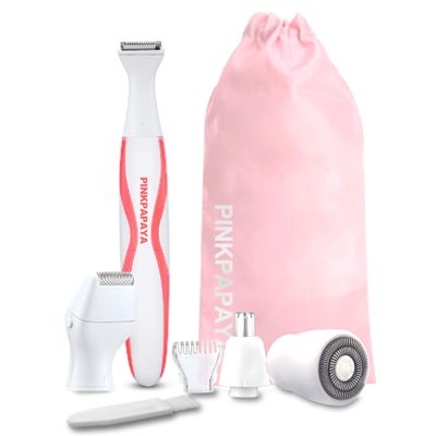 Pinkpapaya Electric Bikini Trimmer for Women,4 in 1 Electric Shaver,Bikini Line Hair Removal and Facial Hair Remover,Face Razors & Nose Hair Trimmer,Women's Grooming Kit,Tomato/p9k8