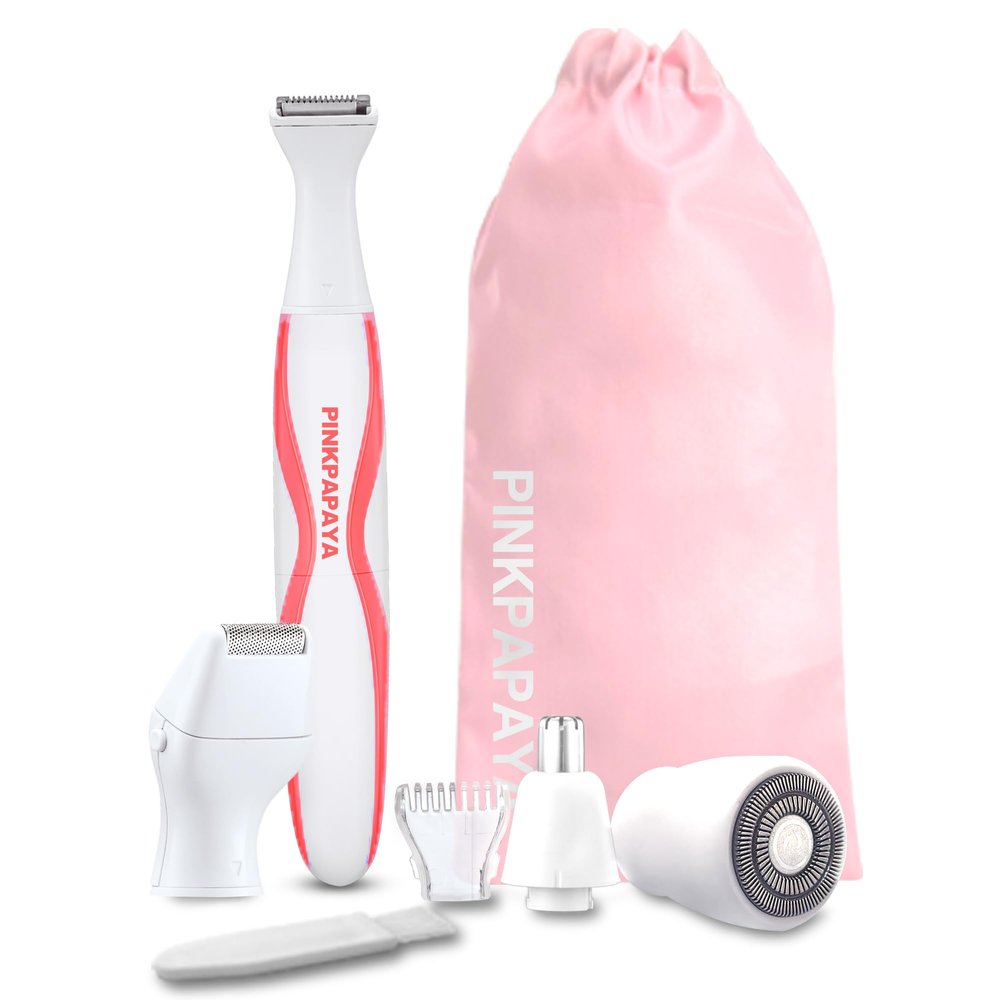 Pinkpapaya Electric Bikini Trimmer for Women,4 in 1 Electric Shaver,Bikini Line Hair Removal and Facial Hair Remover,Face Razors & Nose Hair Trimmer,Women's Grooming Kit,Tomato/p9k8