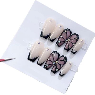 Handmade Wearing Nail Art Long and Short Nail Art Fake Nail Patches(24244,XS)