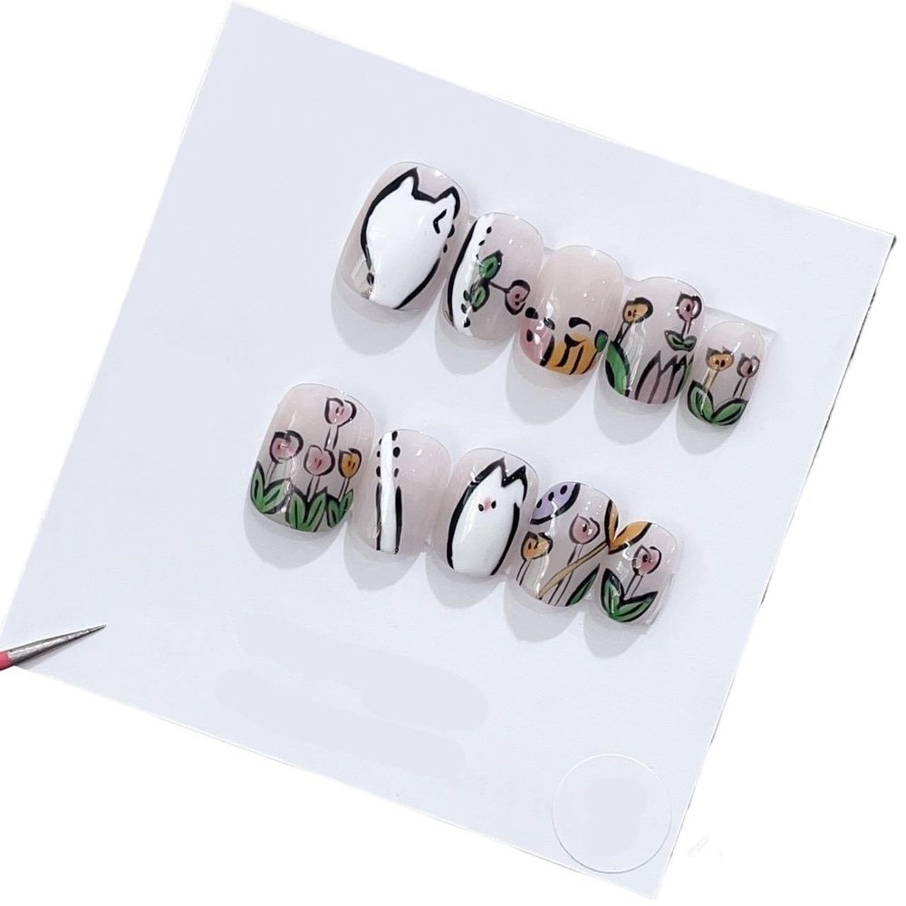 Handmade Wearing Nail Art Long and Short Nail Art Fake Nail Patches(24256,M)