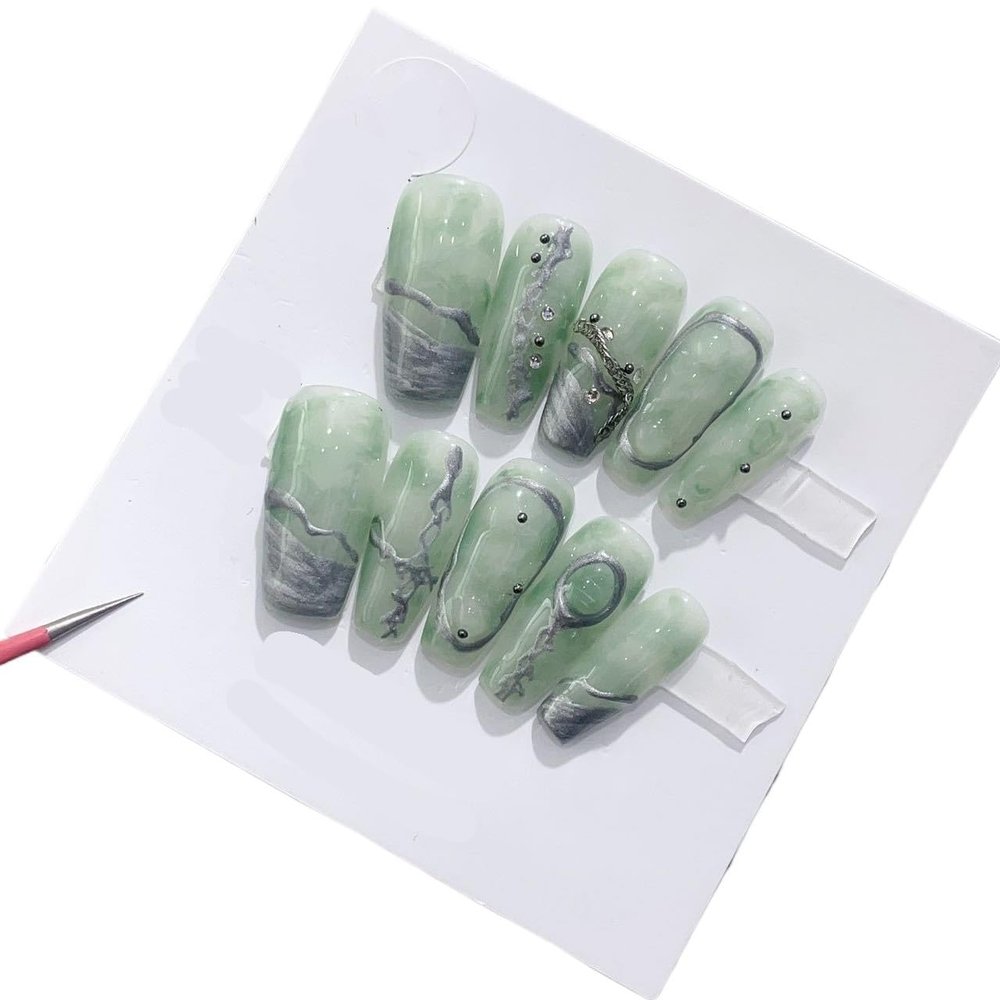 Handmade Wearing Nail Art Long and Short Nail Art Fake Nail Patches(24276,XS)