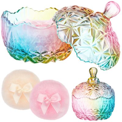 Tioncy 3 Pcs Large Body Powder Puff and Container Crystal Container Soft Washable Reusable Velour Face Body Glitter Wet Dry Makeup(Colorful)