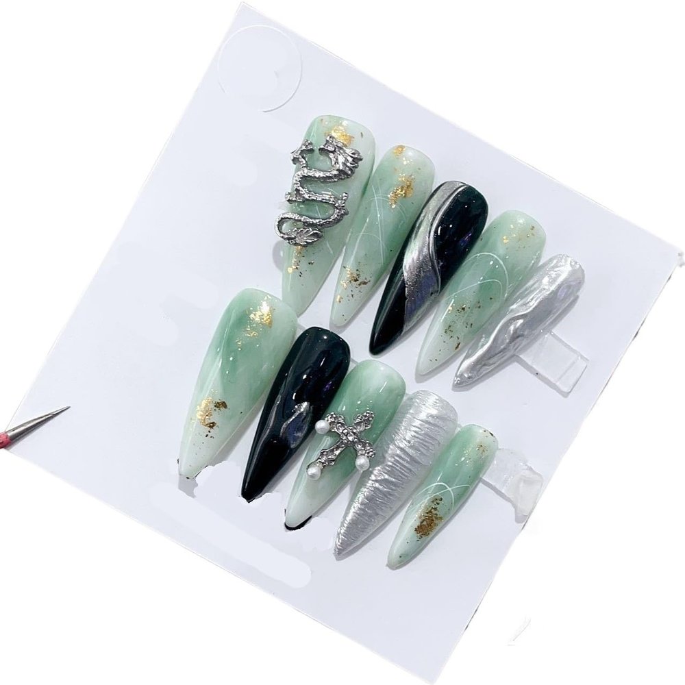 Handmade Wearing Nail Art Long and Short Nail Art Fake Nail Patches(24290,S)