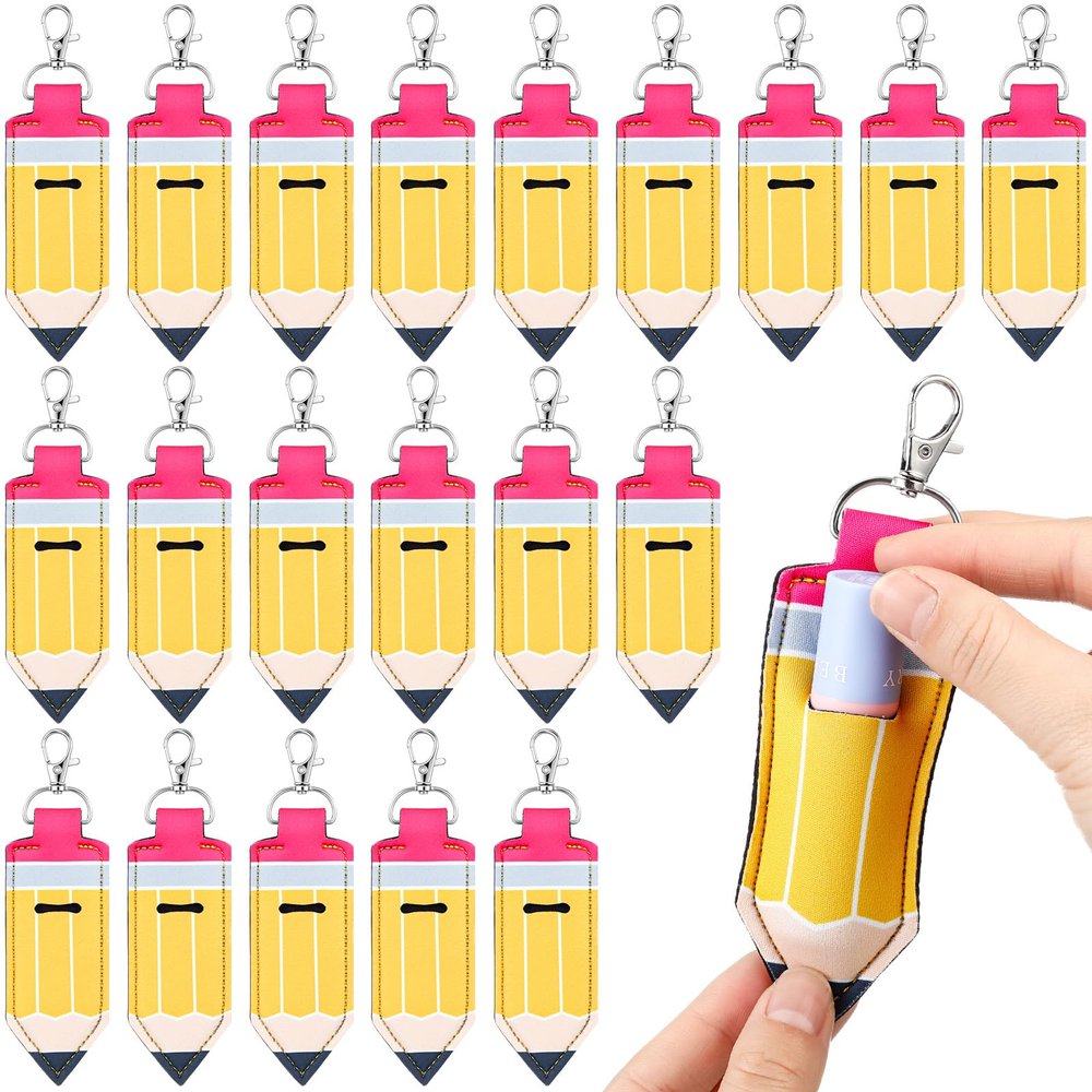 Abbylike 20 Pcs Lipstick Holder Keychain Lip Balm Pencil lip balm holder Pencil Lipstick Organizer Holder Keychain bulk Lip Balm Holder Pouch Portable Lipstick Bag With Hook for Women Teacher Gift