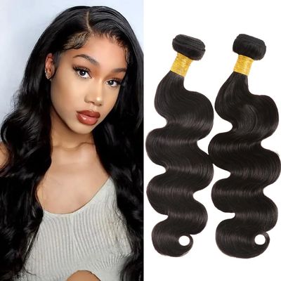 100% Unprocessed Brazilian Virgin Human Hair Bundles, Body Wave Hair Extensions 2 Bundles, Natural Black, 18 & 20 Inch