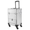 KJNHhugH Professional Makeup Case Trolley, Rolling Nail Case Wheeled Manicure Storage Case Cosmetic Trolley Cosmetologist Stylist Case for Studio or Travelling, 13.4x9.8x18.5Inch (Sliver) view 1