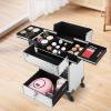 KJNHhugH Professional Makeup Case Trolley, Rolling Nail Case Wheeled Manicure Storage Case Cosmetic Trolley Cosmetologist Stylist Case for Studio or Travelling, 13.4x9.8x18.5Inch (Sliver) view 2