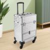 KJNHhugH Professional Makeup Case Trolley, Rolling Nail Case Wheeled Manicure Storage Case Cosmetic Trolley Cosmetologist Stylist Case for Studio or Travelling, 13.4x9.8x18.5Inch (Sliver) view 3