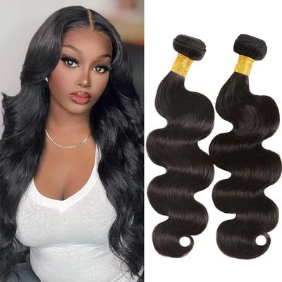 10A Brazilian Human Hair Bundles, 16 18 Inch Body Wave 2 Bundles, 100% Unprocessed Virgin Human Hair Extensions, Natural Black for Women