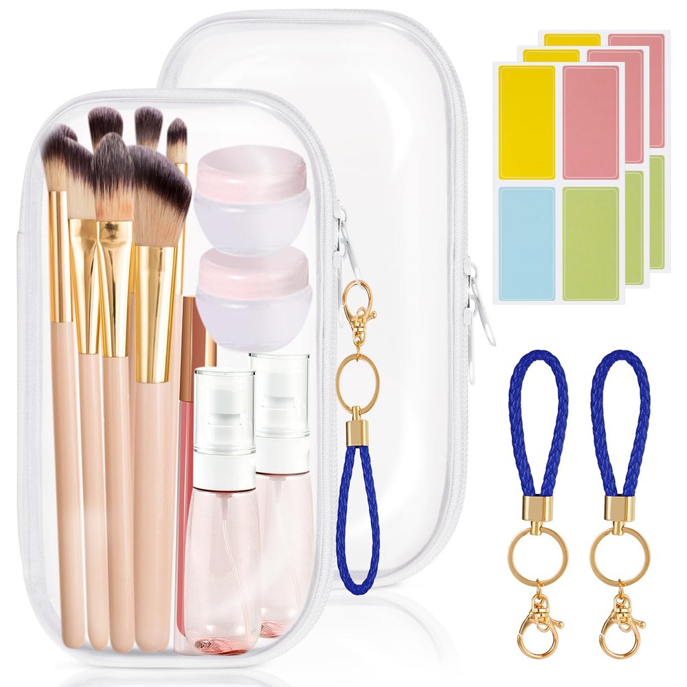 2 Pack Clear Hard Shell Zipper Case, 7.87"4.7"1.96" Zippered Hard Pouch for Toys, Building Blocks, Puzzles, Cosmetics, Travel Essentials, Hard Sided Pencil Case for Stationery Accessories