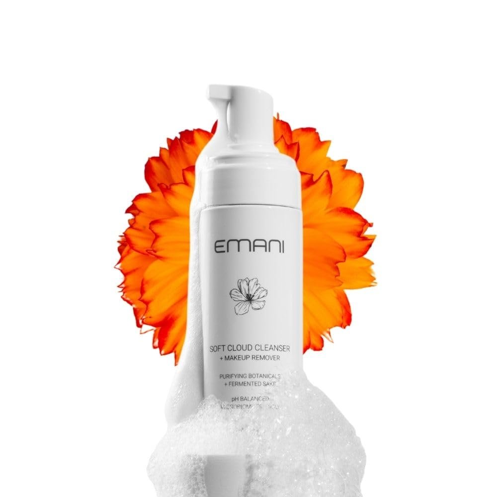 Emani Soft Cloud Foam Cleanser, All-in-One Sensitive Skin Face Wash, All Skin Types + Fragrance-Free Makeup - Sunscreen Remover, SLS-FREE, Plant-Based, pH Balancing, 150ml