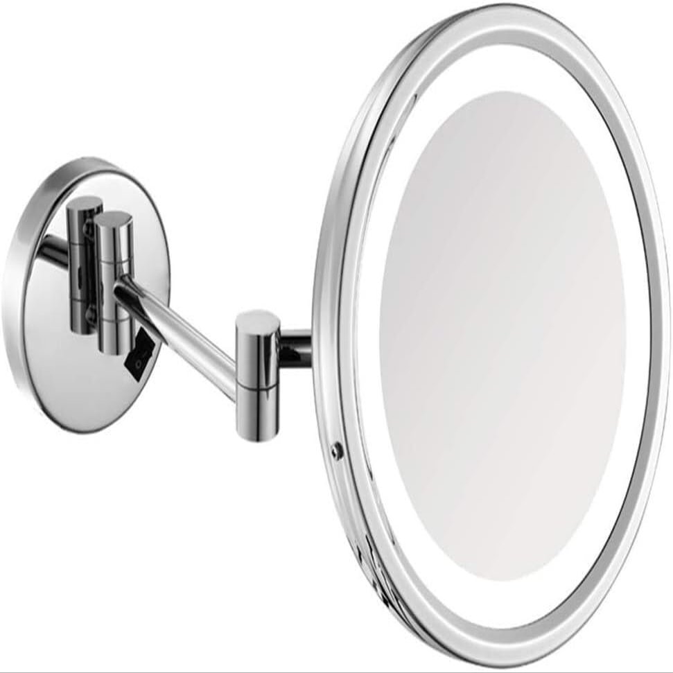 8inch Bathroom Mirrors Wall Mounted,Folding 360 Swivel One-Sided Makeup Mirror Extendable Beauty Mirror Round Shape, Silver(Plug,10X)