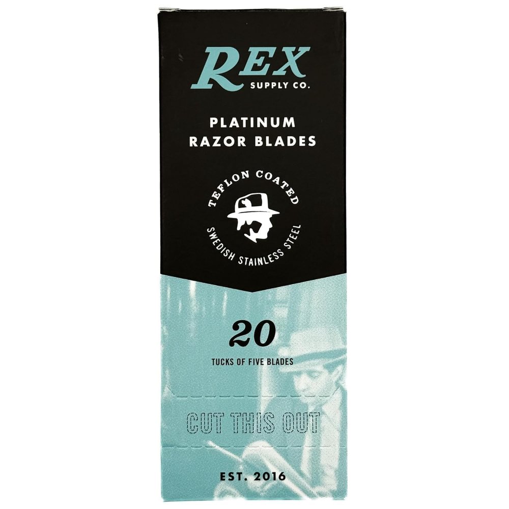 Rex Supply Co., 100 Double Edge Safety Razor Blades, Platinum Coated, Made in the Czech Republic