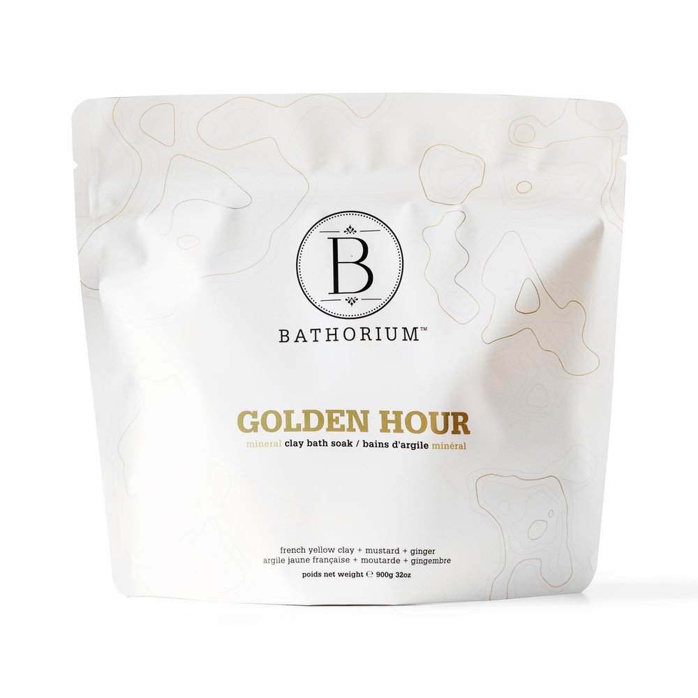 Bathorium Golden Hour Mud Mineral Soak, Detox Bath Soak with French Grey Sea Salt, Ginger & Mandarin, Sinus Relief & Recovery, pH-Balanced for Women, Approximately 3 Baths, 32 oz