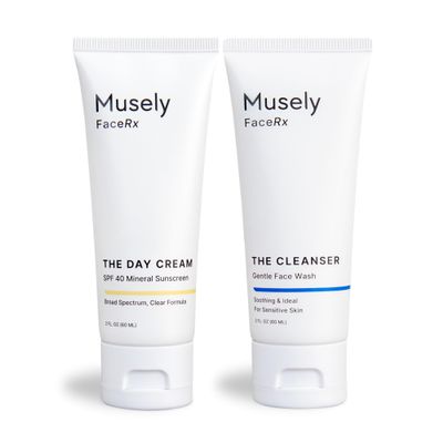 Musely Cleanser and Day Cream Mineral SPF 40, Clinical Grade Sunscreen, Broad-Spectrum, Water Resistant, 2 Fl Oz, Clear Color, 2x Bundle