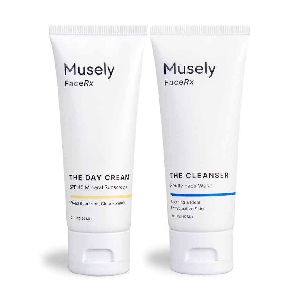 Musely Cleanser and Day Cream Mineral SPF 40, Clinical Grade Sunscreen, Broad-Spectrum, Water Resistant, 2 Fl Oz, Clear Color, 2x Bundle