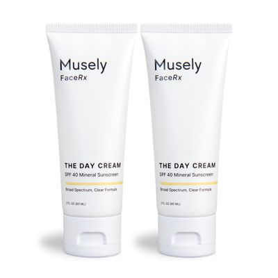 Musely Day Cream Mineral SPF 40, Clinical Grade Sunscreen, Broad-Spectrum, Water Resistant, 2 Fl Oz, Clear Color, 2x Bundle