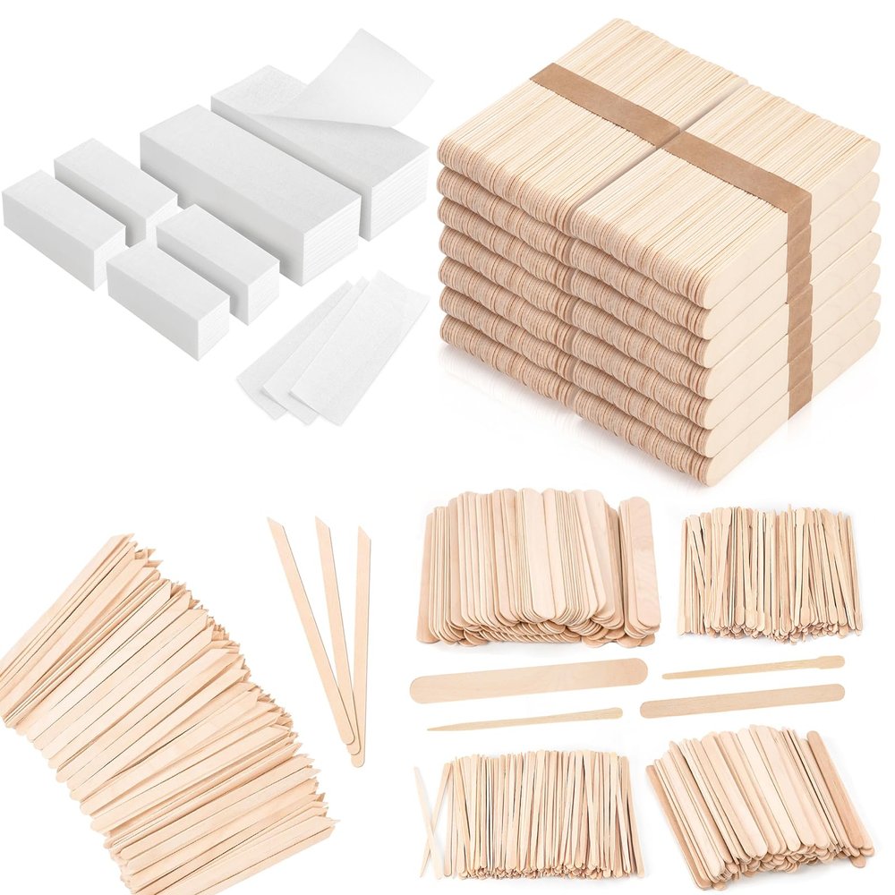 600-Count Non Woven Wax Strips and 3200Pcs 5 Style Assorted Wood Waxing Sticks