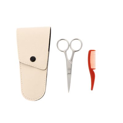 FRCOLOR Stainless Steel Eyebrow Scissors for Men Kit Nose Hair Trimmer Comb Storage Pouch