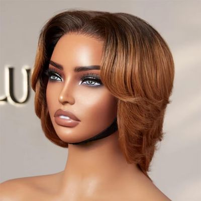 ten chopsticks Short Bob Ombre Ginger Color 13x4 Lace Frontal Wig Pixie Cut Body Wave 100% Human Hair Wigs 180% Density Glueless Elegant Minimalist HD Lace Wig For Black Women Preplucked