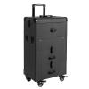Dodoam Rolling Makeup Train Case,Portable Cosmetic Organizer Trolley Lockable Rolling Make-ups Case Storage Cart w/4 Removable Wheels & 2 Sliding Drawers (Black) view 1