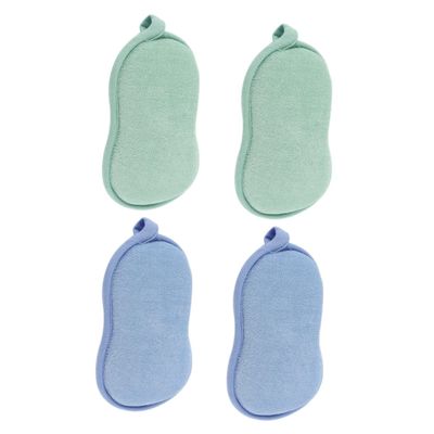HAKIDZEL 4pcs Double-sided Bath Sponge Exfoliating Shower Body Scrubber for Boys and Girls Gentle Cleaning and Relaxation for Green Colors