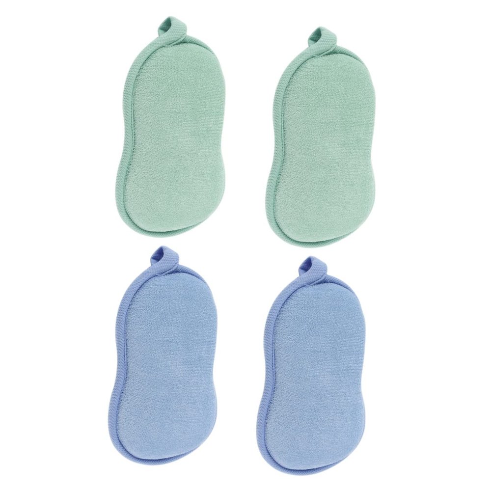HAKIDZEL 4pcs Double-sided Bath Sponge Exfoliating Shower Body Scrubber for Boys and Girls Gentle Cleaning and Relaxation for Green Colors