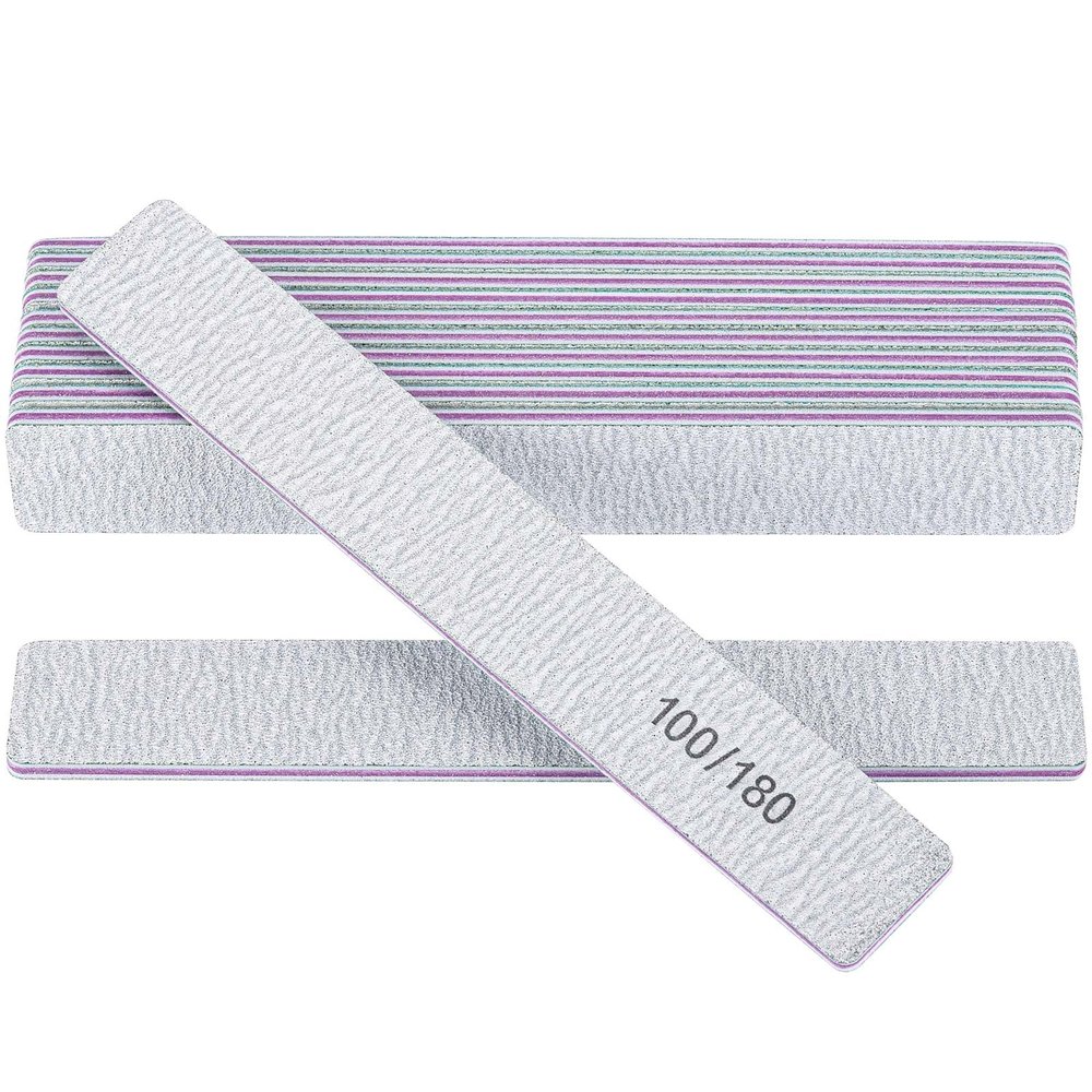 100/180 Grit Nail Files for Acrylic Nails, Rectangle Double Sides Emery Boards Fingernail Files Professional Nail Buffering Files, 12 Pack
