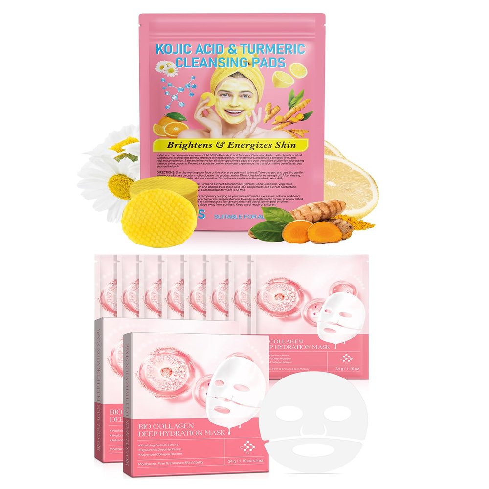 40 Count Koji Acid and Turmeric Cleansing Pads + 4 Sheets Hydrating Overnight Hydrogel Mask