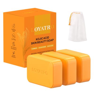LOYATRO Kojic Acid Turmeric Soap Bar 3 Pack for Body & Face, Made with Natural and Organic Ingredients. Gentle Soap, For All Skin Types