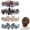 4Pcs Sparkling Rhinestone Hair Barrettes,Flower Pearl Crystal Hair Clip Butterfly Rhinestone Spring Hair Barrette Clip Alloy Press Button Ponytail Braid Plate Hair Barrettes For Women Accessories view 1