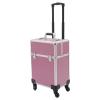 Eleeferri Rolling Makeup Train Case, Rolling Trolley Cosmetic Case, Portable Manicure Storage Case, Jewelry Travel Cosmetic Train Case with 4 Wheels for Manicurists Makeup Artists Pink view 1