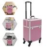 Eleeferri Rolling Makeup Train Case, Rolling Trolley Cosmetic Case, Portable Manicure Storage Case, Jewelry Travel Cosmetic Train Case with 4 Wheels for Manicurists Makeup Artists Pink view 4