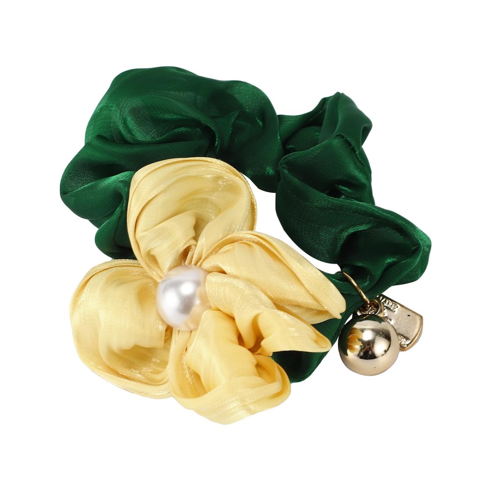 VOCOSTE Fashion Elegant Flowers Hair Scrunchies for Women for Girls Green Yellow 1 Pc