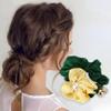 VOCOSTE Fashion Elegant Flowers Hair Scrunchies for Women for Girls Green Yellow 1 Pc view 2