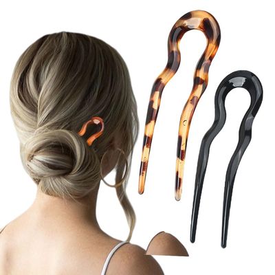 French Twist Stick Hair Fork, 2024 New U Shaped Hair Pins for French Twist Hair Styling Accessories, Upgrade U Shaped Hair Pins Metal French Pins Hairstyle Accessories Multicolor (Leopard Black)