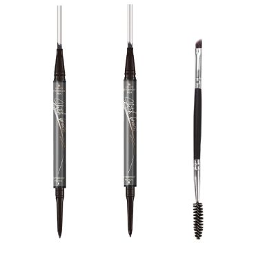 3 Packs 2-in-1 Dual-Ended Waterproof Eyebrow Pencil with 4-Fork-Tip Brow Pen and Precise Brow Pencil Create Natural Hair-Like Brows, with Dual-ended Eyebrow Brush (3# Dark Gray)