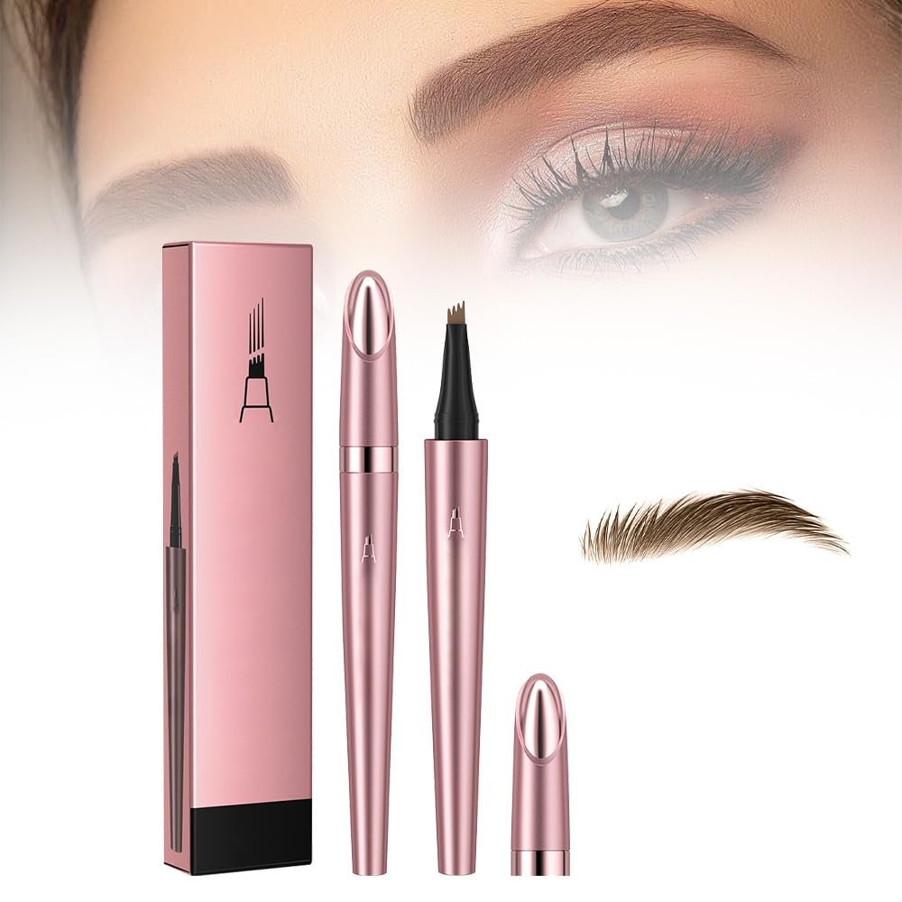 2PCS Waterproof Eyebrow Pen, 4-Tip Eyebrow Pencil Natural Makeup Fine Stroke Magic 3D Microblading Eyebrow Pencils for Women (Light Brown)