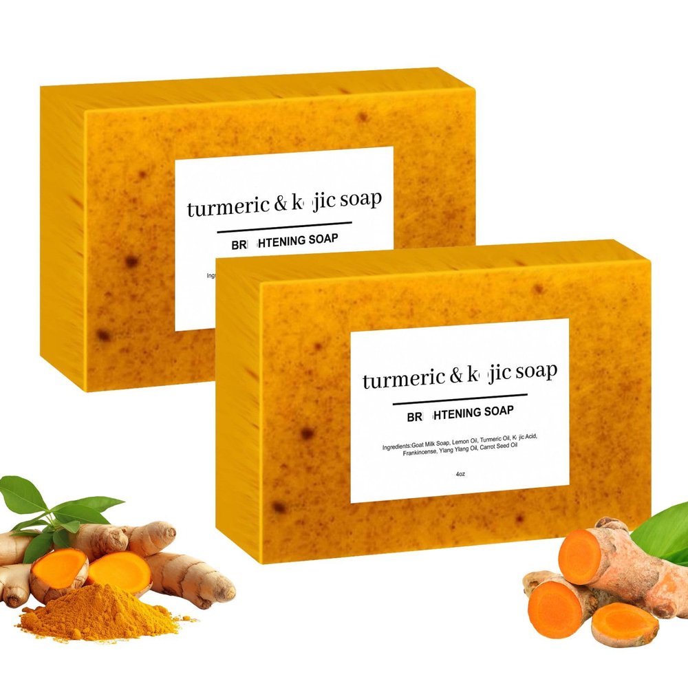 2PCS Lemon Turmeric Acid Soap, Lemon Turmeric Handmade Soap, turmeric soap Bar for Face and Body, Suitable for All Skin Types
