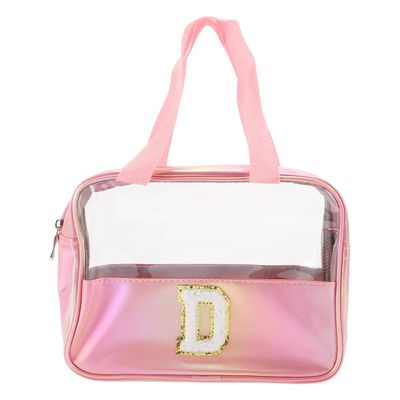 VOCOSTE 1 Pc Women Clear Letter D Makeup Bag for Vacation Outdoor Activities Pink