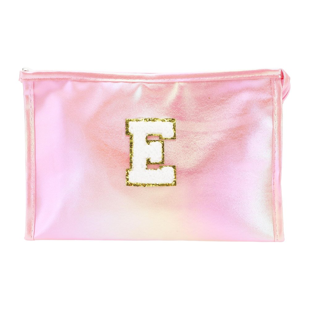 VOCOSTE 1 Pc Women Durable Letter E Makeup Bag for Vacation Outdoor Activities Pink