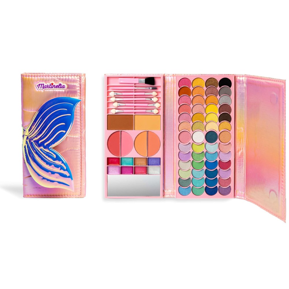 LIRAGRAM - Martinelia Beauty Wallet Let's Be Mermaids Mermaids. 12x24.5x3 cm. Includes 52 Eye Shadows 8 Lip Glosses 6 Blushes and Bronzers, Applicators and Brushes (1)