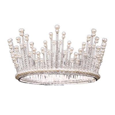 TRUSTTWO Silver Color Wedding Crown Crystal Rhinestone Pearl Crown Bridal Headdress King Crown Wedding Ball Hair Accessories Jewelry The New(Silver)