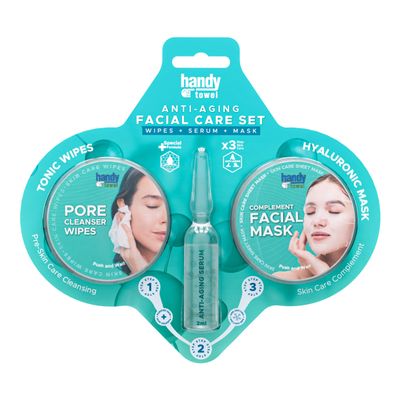 Handy Towel 3-Step Anti-Aging Facial Skin Care Set, Anti Wrinkles Face Kit, Hydrating with Hyaluronic, Propolis Youthful Capsule Skin Care Solution, 3 in 1 Cleanse+Moisturize+Revive Beauty Set