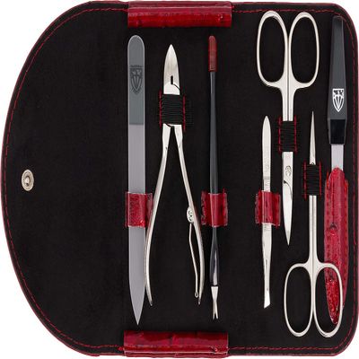3 Swords Germany - brand quality 7 piece manicure pedicure kit set - nail care tools by 3 Swords - red ostrich optic