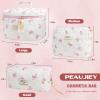 Peaujiey Quilted Makeup Bag Set, 3 PCS Pink Bow Makeup Bag for Women and Girls, Large Cotton Cosmetic Bag Pink Flower Travel Toiletry Bag view 2
